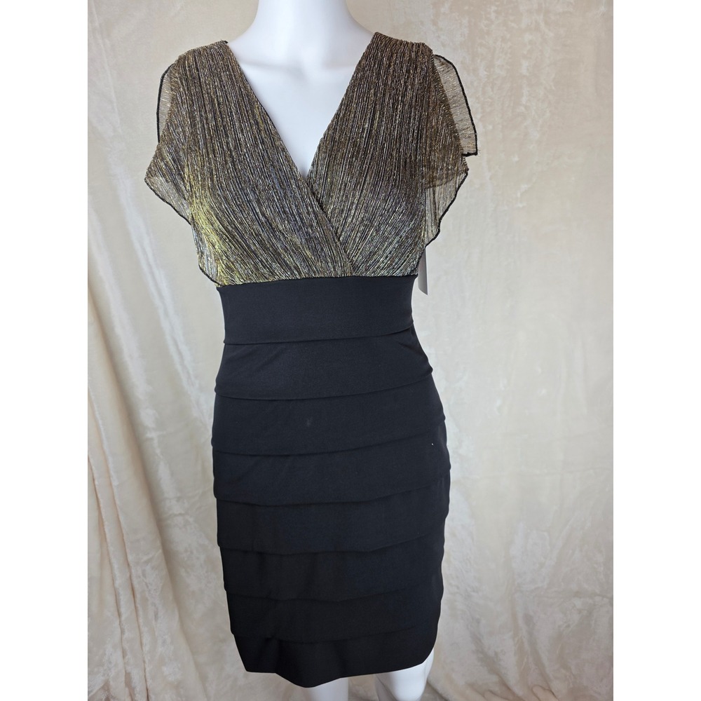 Black Gold‎ Shimmer Tiered Ruffle V Neck Party Dress Size 4 by InFocus Studio